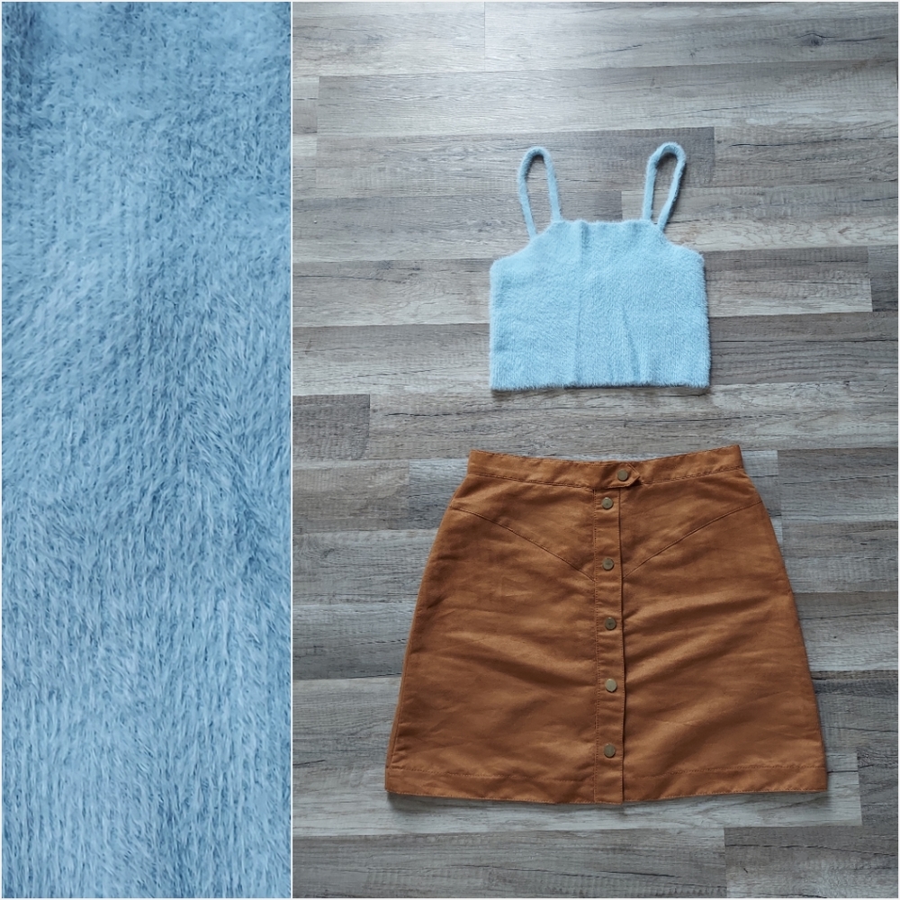 Baby Blue Cropped Fuzzy Tank Medium Large